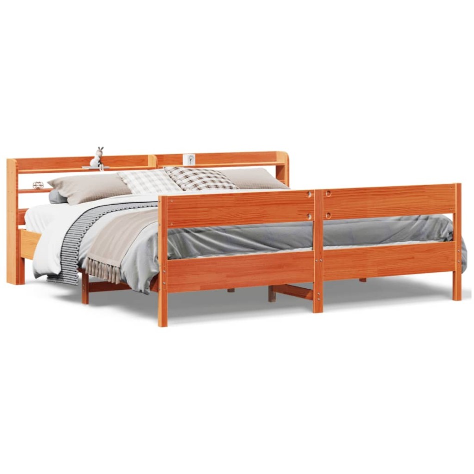 Cama sin colchón madera maciza de pino marrón cera 180x200