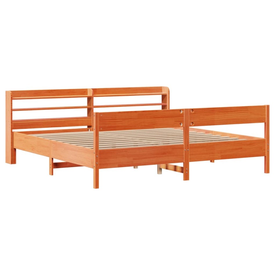Cama sin colchón madera maciza de pino marrón cera 180x200