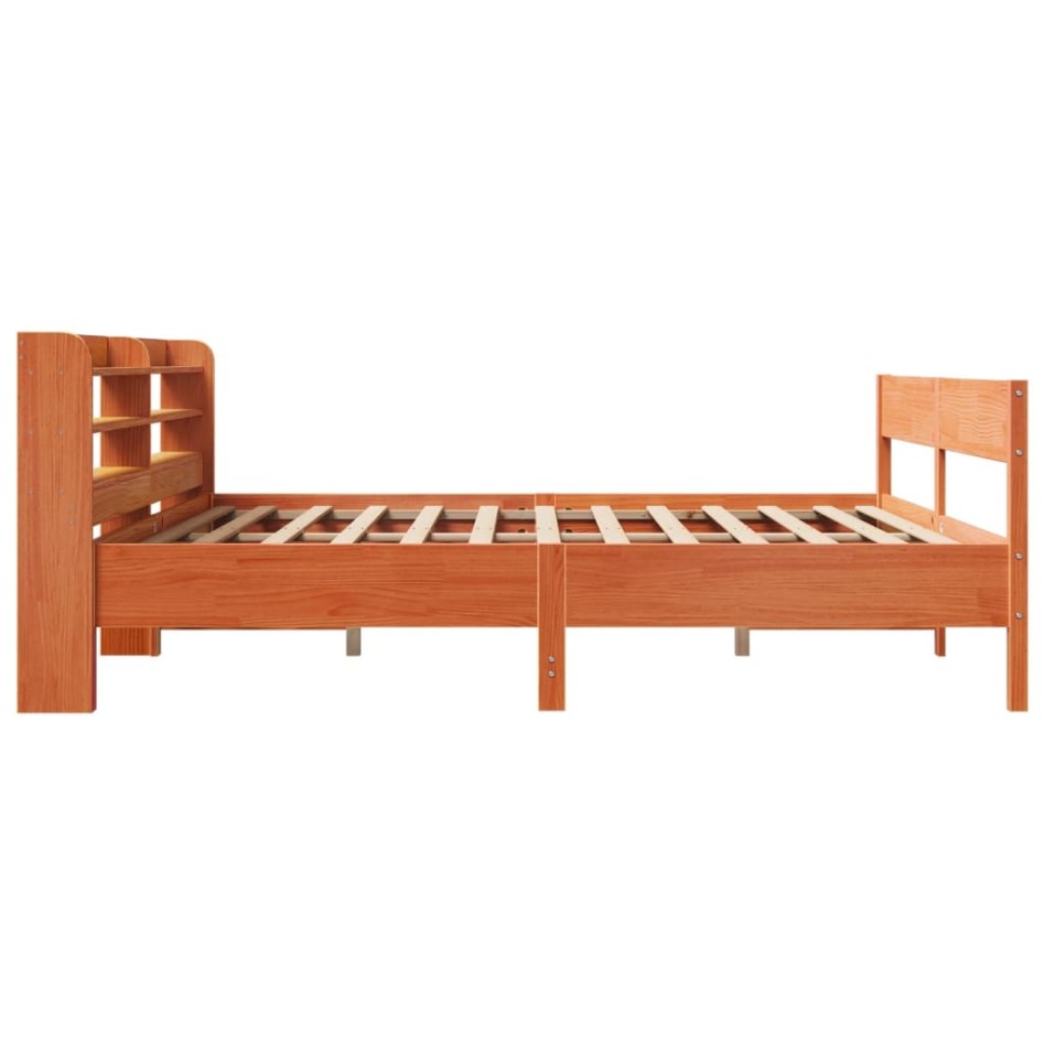 Cama sin colchón madera maciza de pino marrón cera 180x200