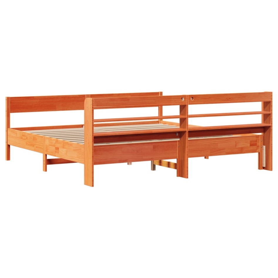 Cama sin colchón madera maciza de pino marrón cera 180x200