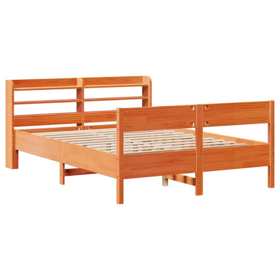 Cama sin colchón madera maciza de pino marrón cera 140x200