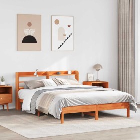 Cama sin colchón madera maciza de pino marrón cera 140x200