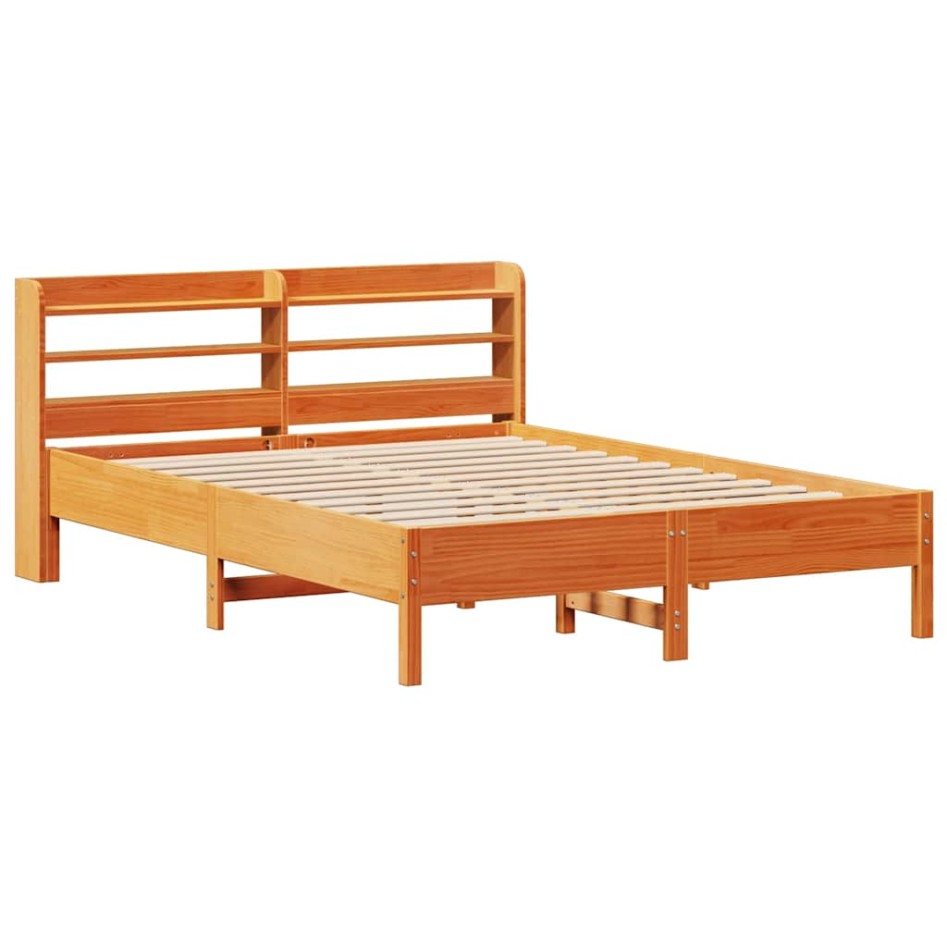 Cama sin colchón madera maciza de pino marrón cera 140x200