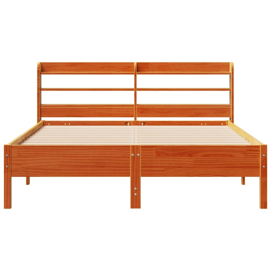 Cama sin colchón madera maciza de pino marrón cera 140x200