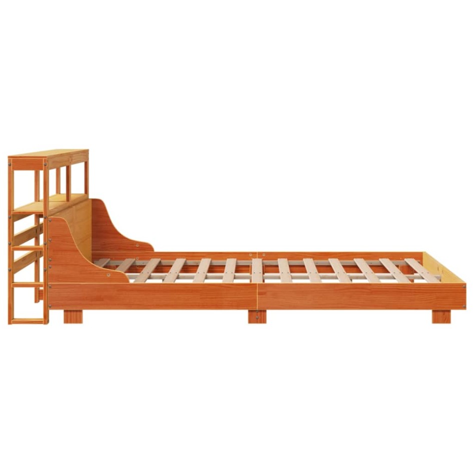 Cama sin colchón madera maciza pino marrón cera 150x200