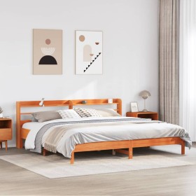 Cama sin colchón madera maciza de pino marrón cera 200x200