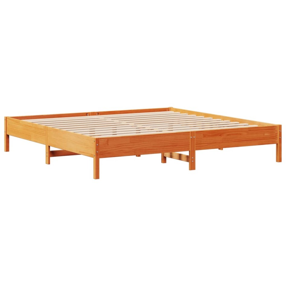 Cama sin colchón madera maciza de pino marrón cera 200x200