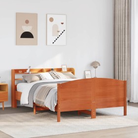 Cama sin colchón madera maciza de pino marrón cera 140x190