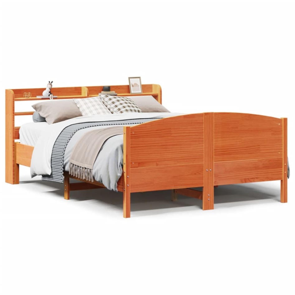 Cama sin colchón madera maciza de pino marrón cera 140x190