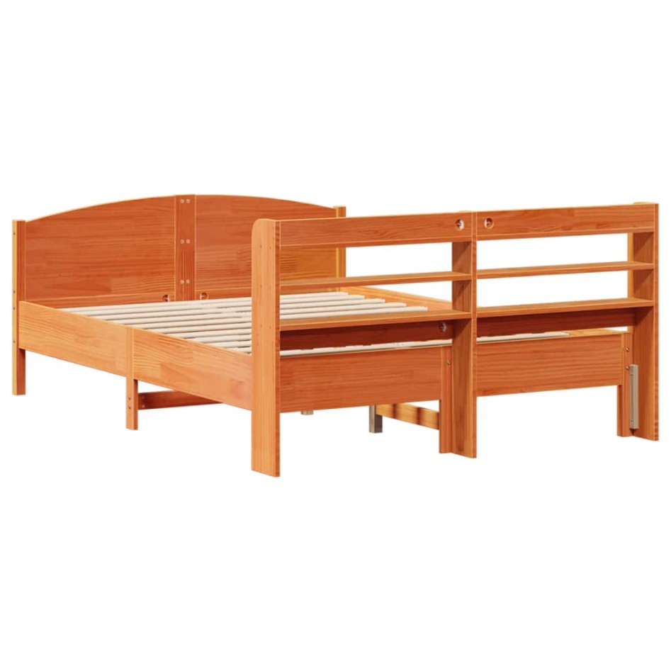 Cama sin colchón madera maciza de pino marrón cera 140x190