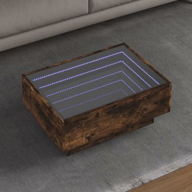 Mesa de centro y LED madera ingeniería roble ahumado