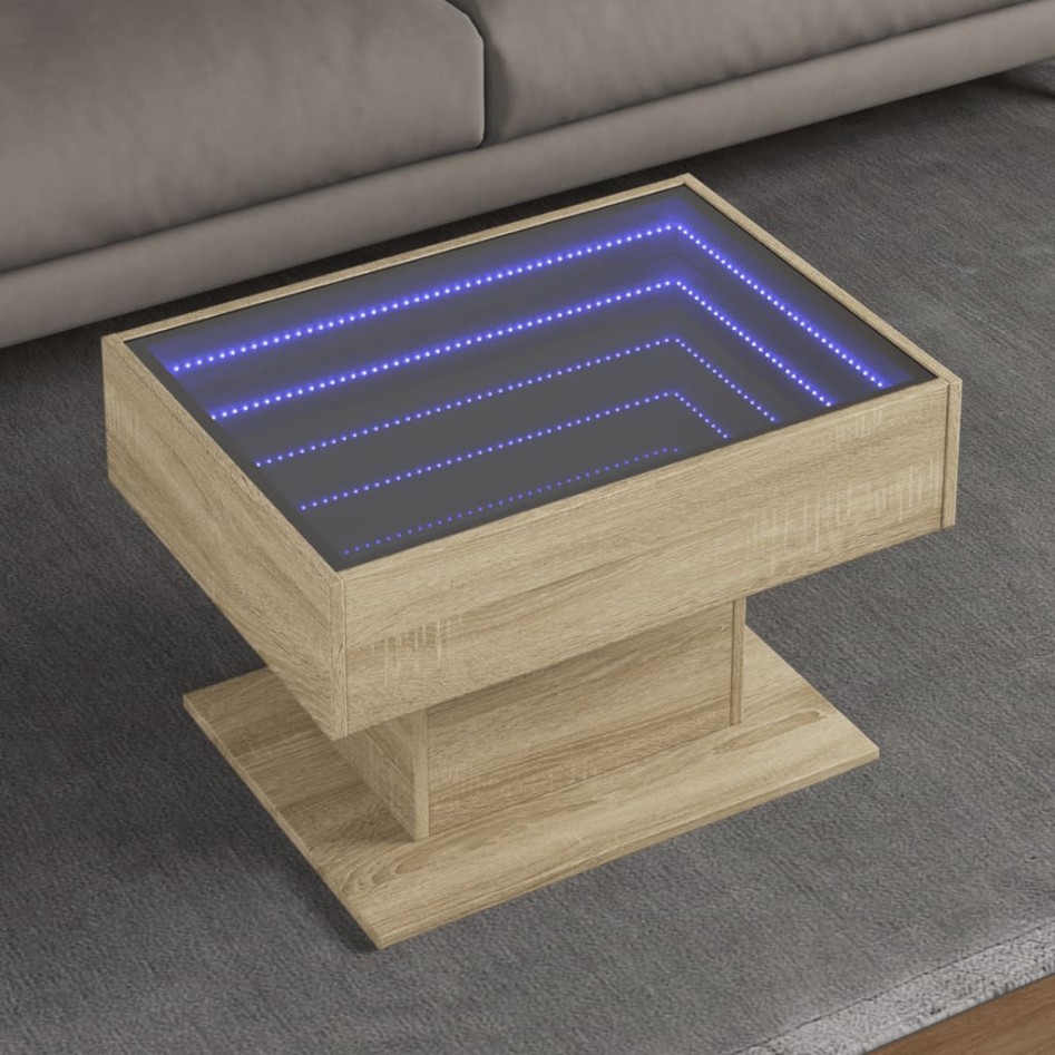 Mesa de centro y LED madera ingeniería roble Sonoma 70x50x45