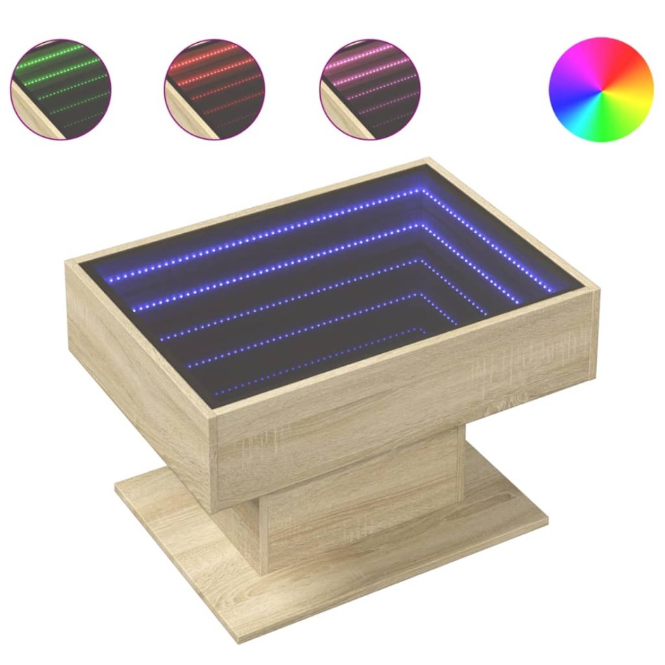 Mesa de centro y LED madera ingeniería roble Sonoma 70x50x45