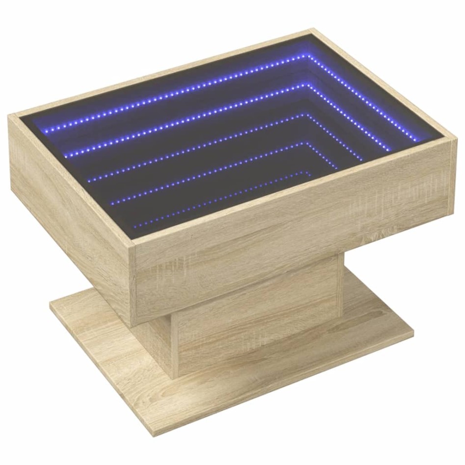 Mesa de centro y LED madera ingeniería roble Sonoma 70x50x45
