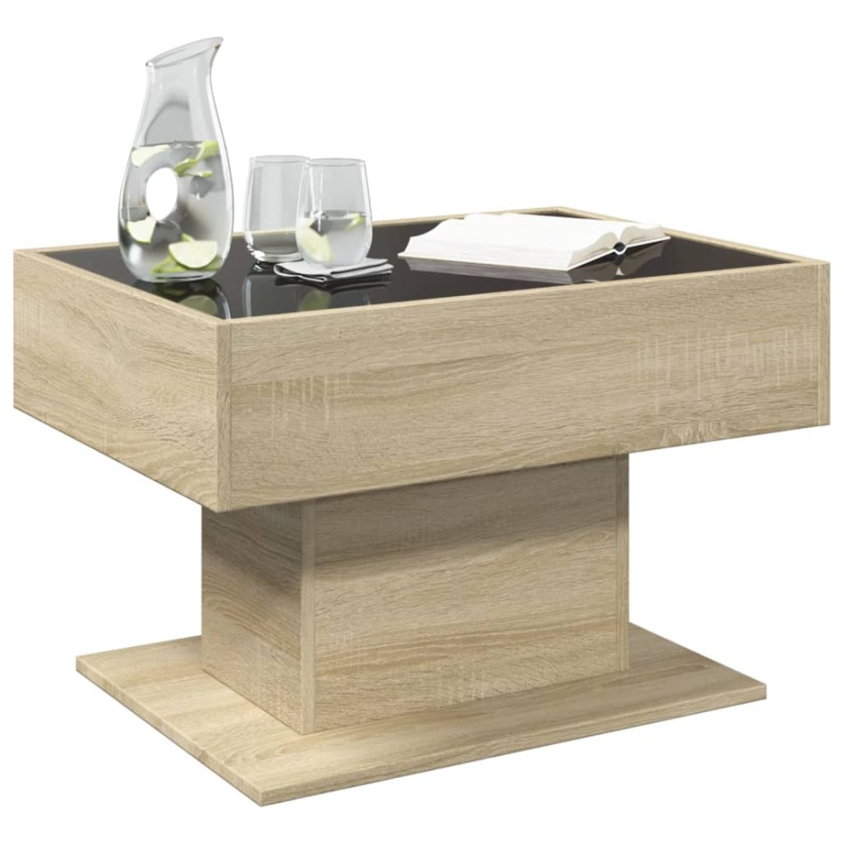 Mesa de centro y LED madera ingeniería roble Sonoma 70x50x45