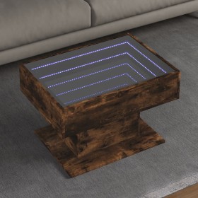 Mesa de centro y LED madera ingeniería roble ahumado