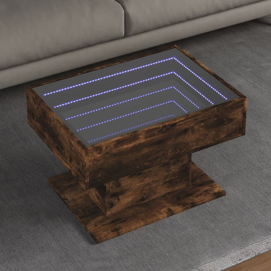 Mesa de centro y LED madera ingeniería roble ahumado