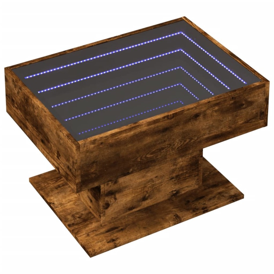 Mesa de centro y LED madera ingeniería roble ahumado