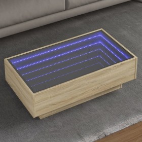 Mesa de centro y LED madera ingeniería roble Sonoma 90x50x30