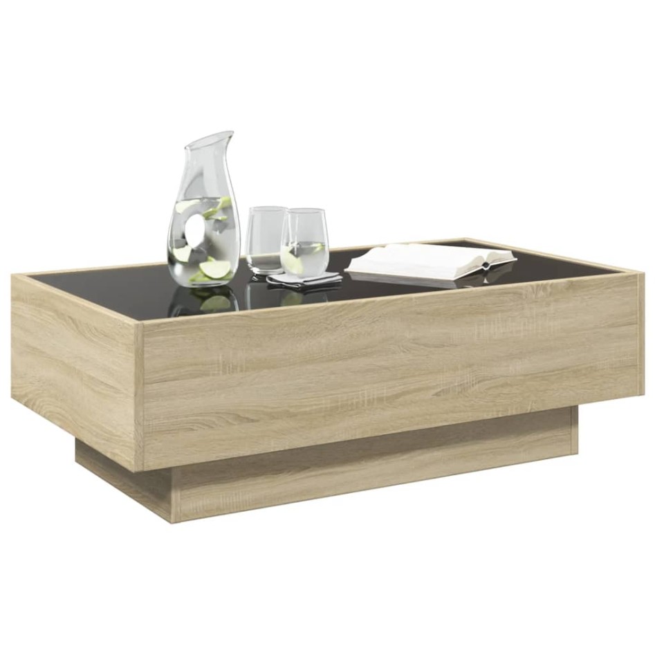 Mesa de centro y LED madera ingeniería roble Sonoma 90x50x30