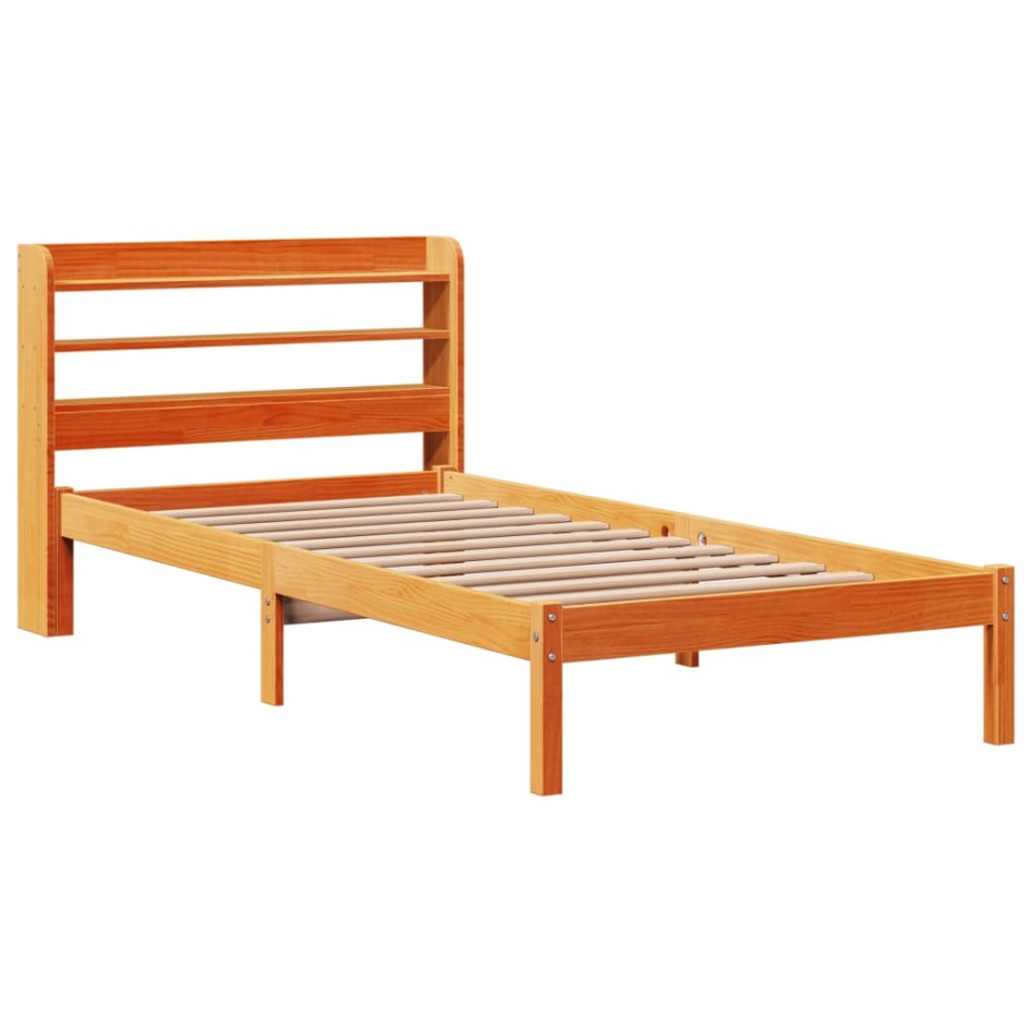 Estructura cama con cabecero madera pino marrón cera 100x200