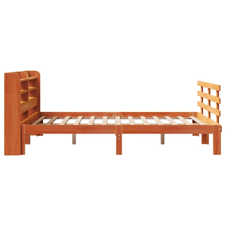 Estructura cama con cabecero madera pino marrón cera 140x190
