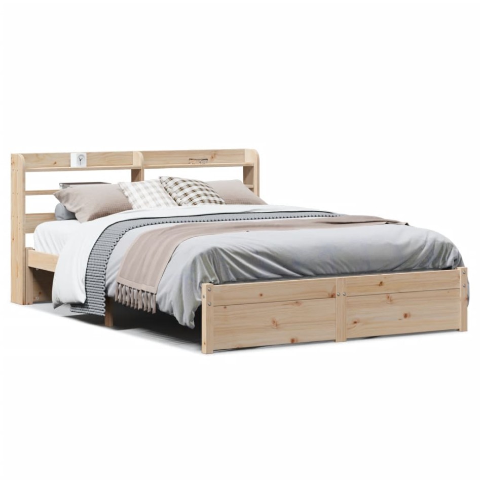 Estructura de cama con cabecero madera maciza pino 140x190