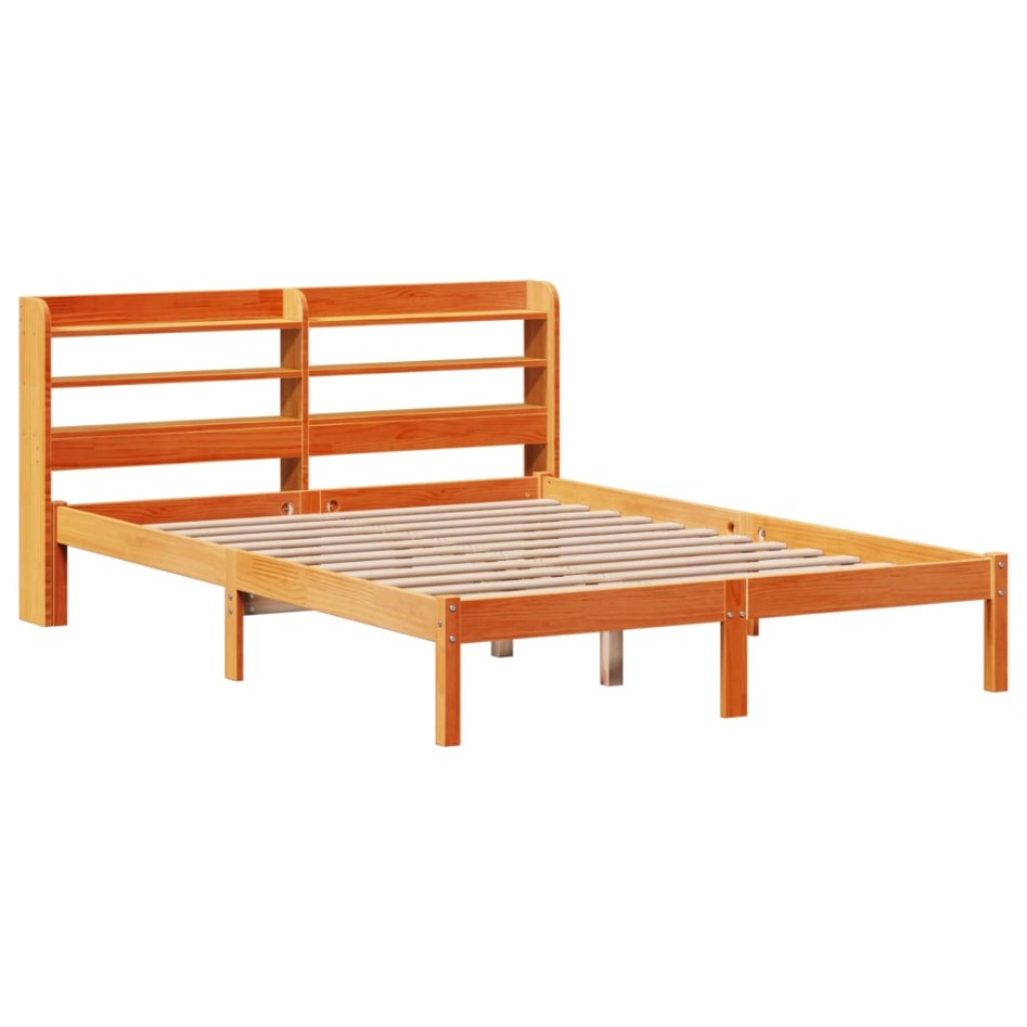 Estructura cama con cabecero madera pino marrón cera 150x200