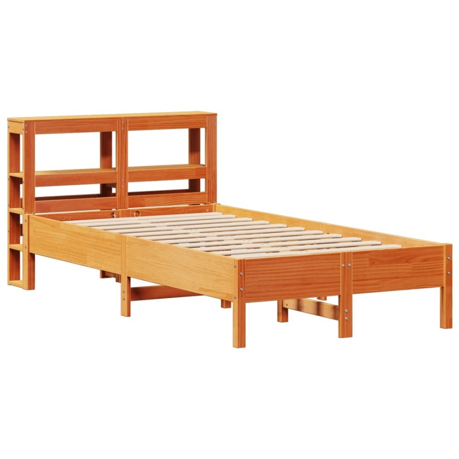 Cama sin colchón madera maciza de pino marrón cera 100x200