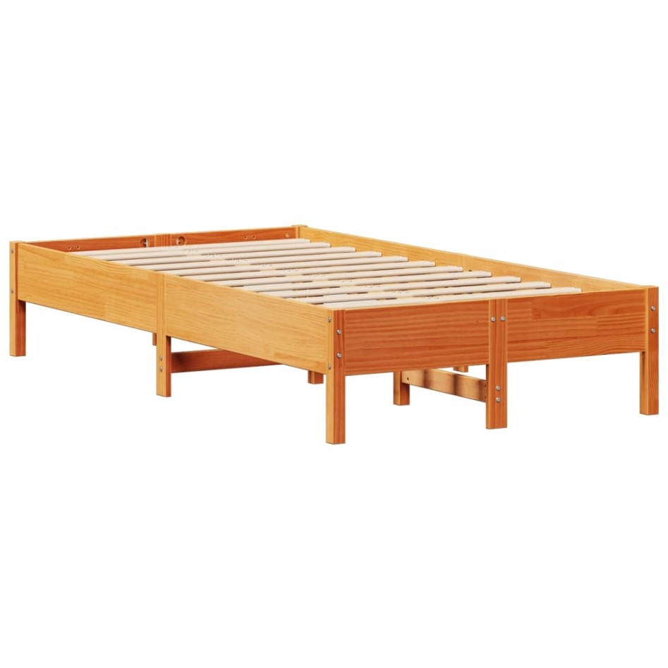 Cama sin colchón madera maciza de pino marrón cera 100x200