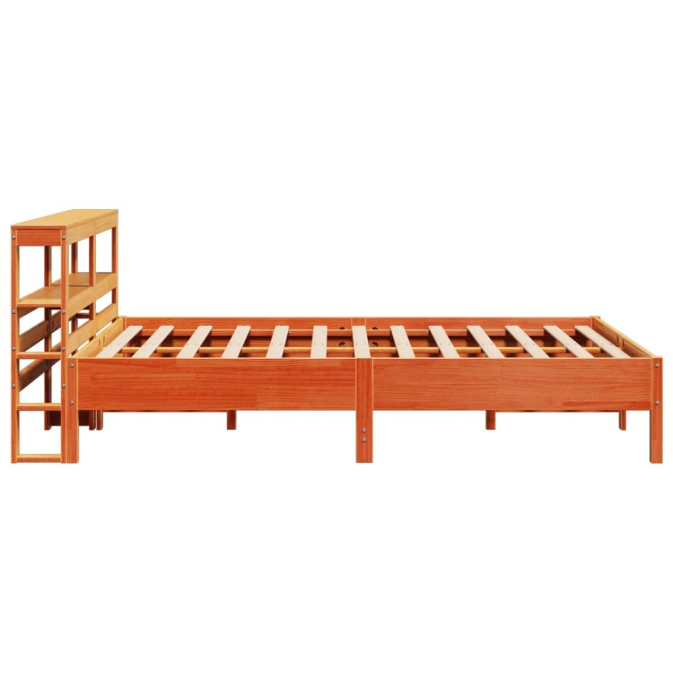 Cama sin colchón madera maciza de pino marrón cera 160x200
