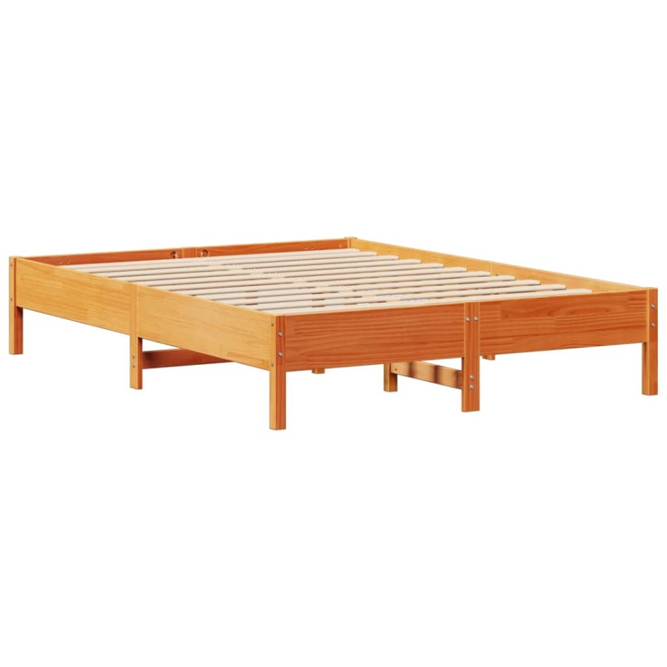 Cama sin colchón madera maciza de pino marrón cera 160x200