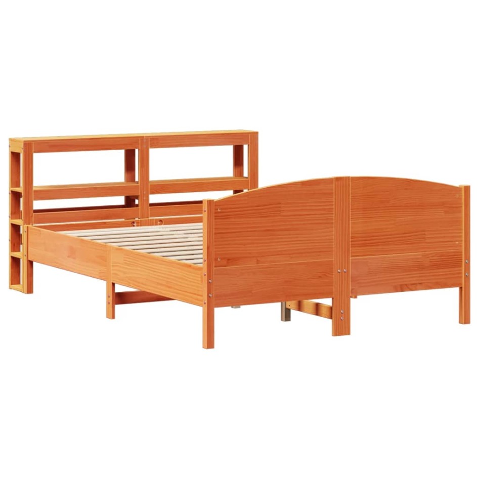 Cama sin colchón madera maciza de pino marrón cera 120x200