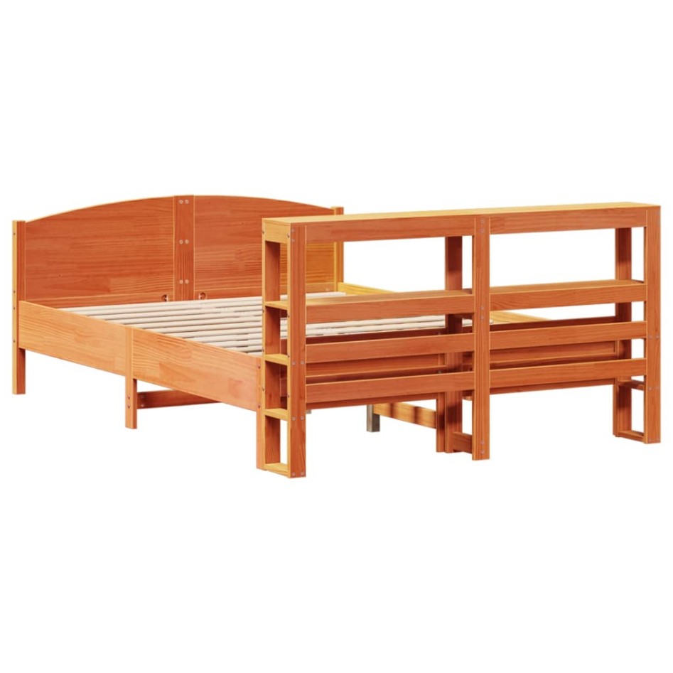 Cama sin colchón madera maciza de pino marrón cera 120x200