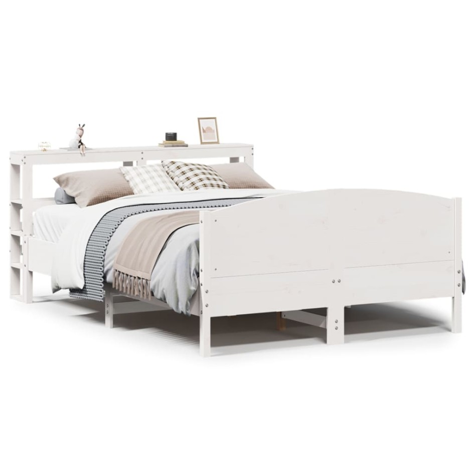 Estructura de cama sin colchón madera de pino blanca 140x200