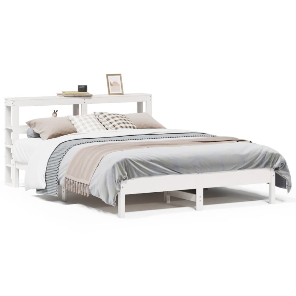 Estructura de cama sin colchón madera de pino blanca 140x190