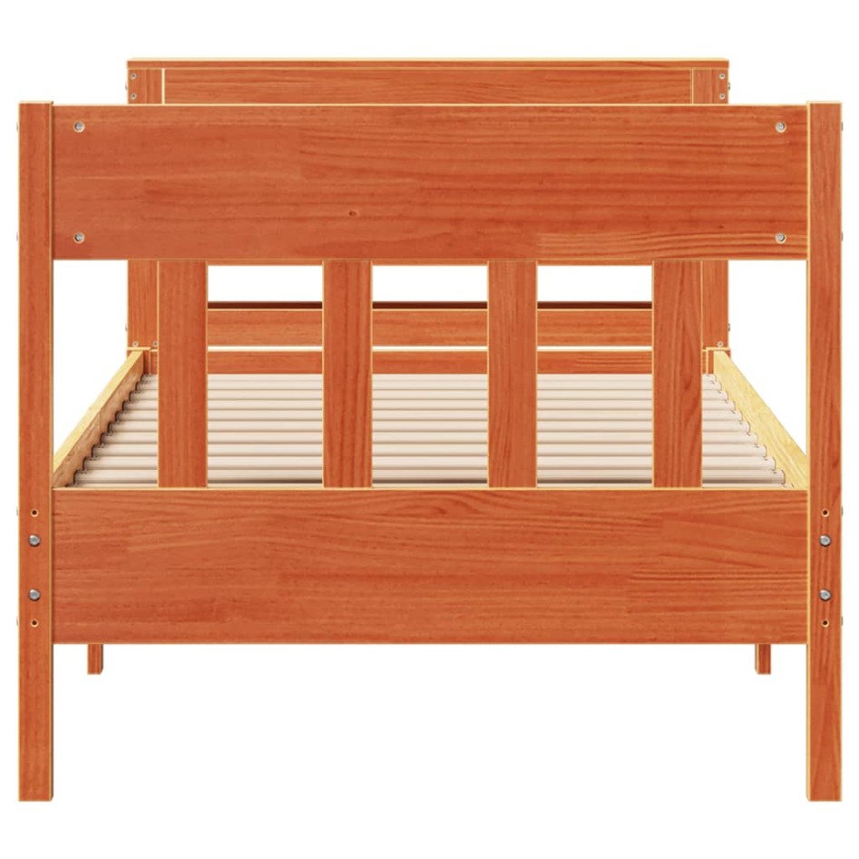Cama sin colchón madera maciza de pino marrón cera 100x200