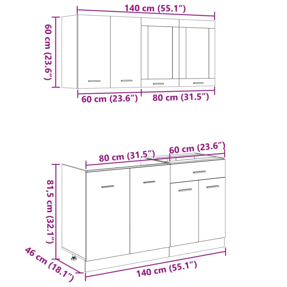 Set de muebles de cocina 4 pzas madera ingeniería roble