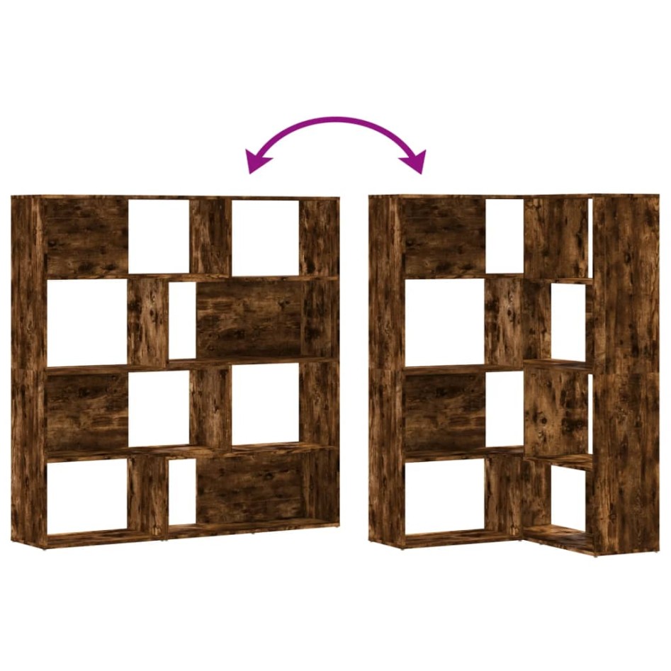 Estantería esquina 4 niveles madera roble ahumado 85x85x140