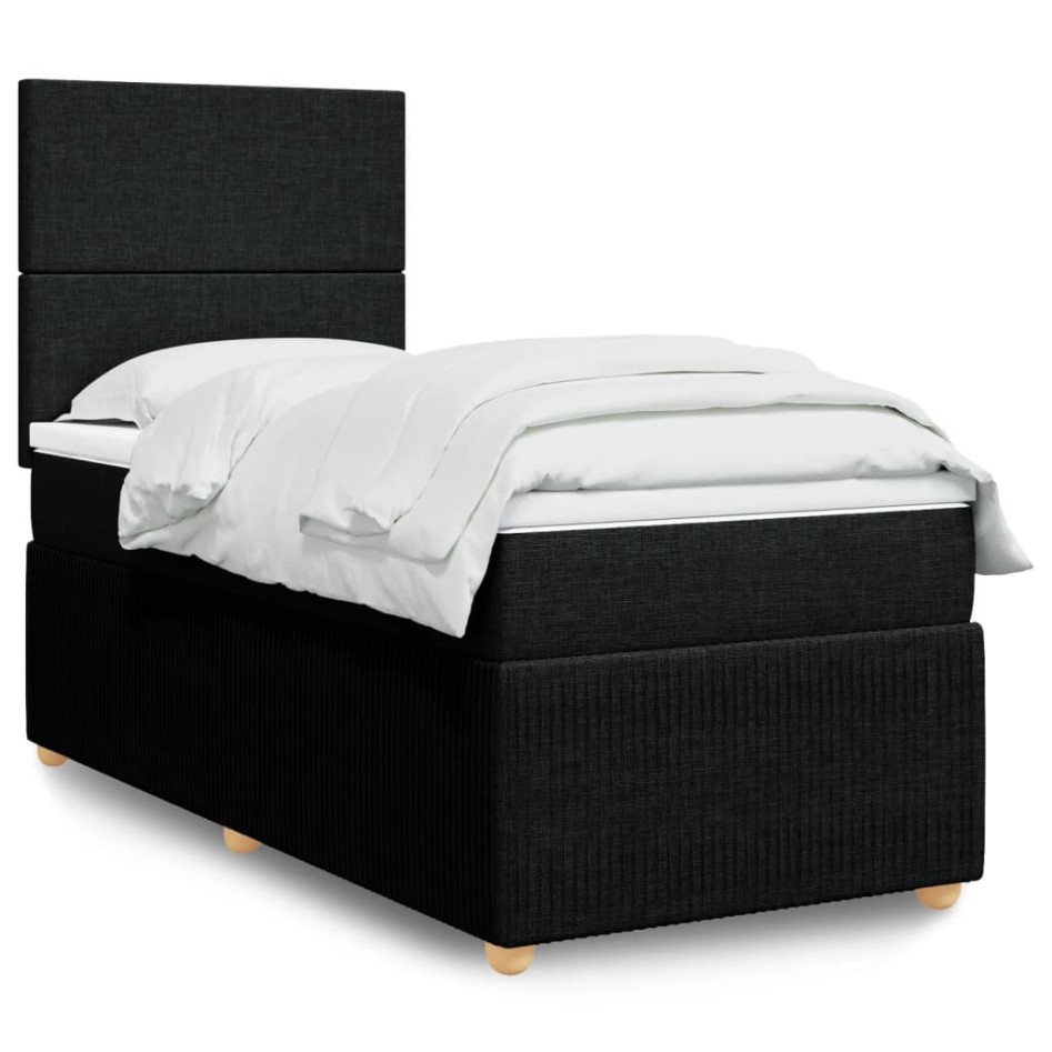 Cama box spring con colchón tela negro 80x200