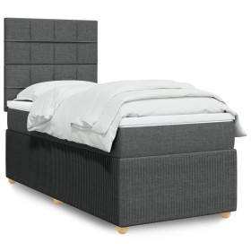 Cama box spring con colchón tela gris oscuro 80x200