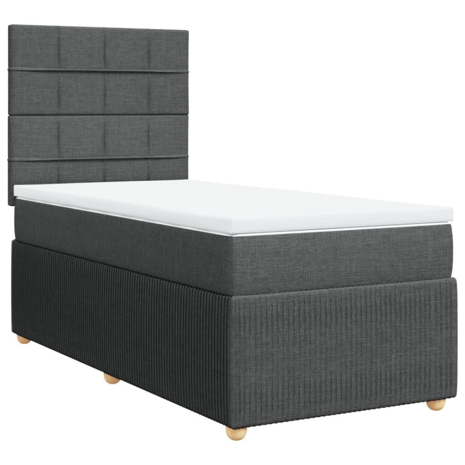 Cama box spring con colchón tela gris oscuro 80x200