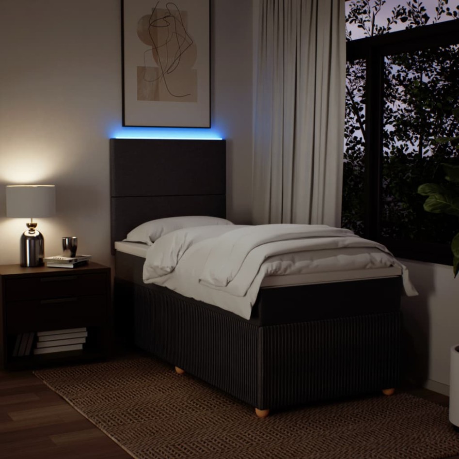 Cama box spring con colchón tela marrón oscuro 90x200