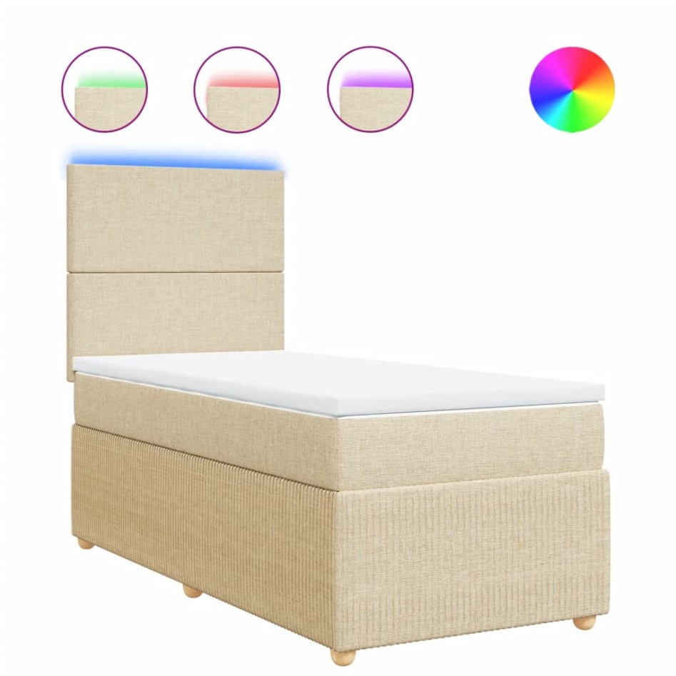 Cama box spring con colchón tela color crema 90x200