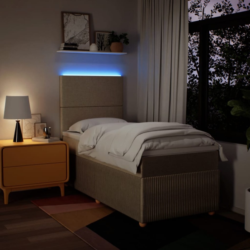 Cama box spring con colchón tela color crema 90x200