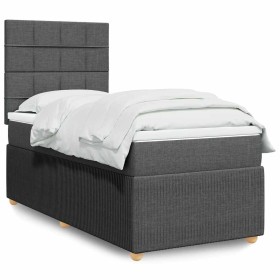 Cama box spring con colchón tela gris oscuro 90x200