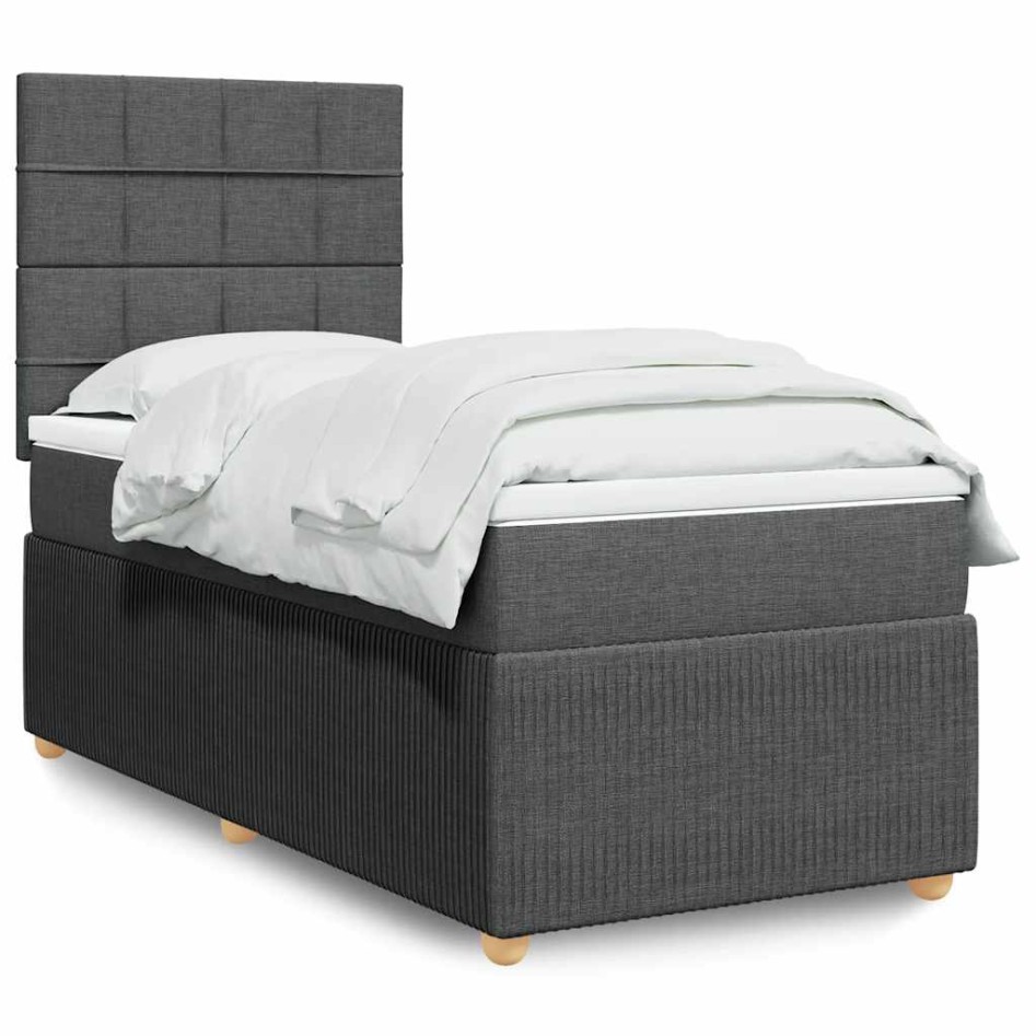 Cama box spring con colchón tela gris oscuro 90x200