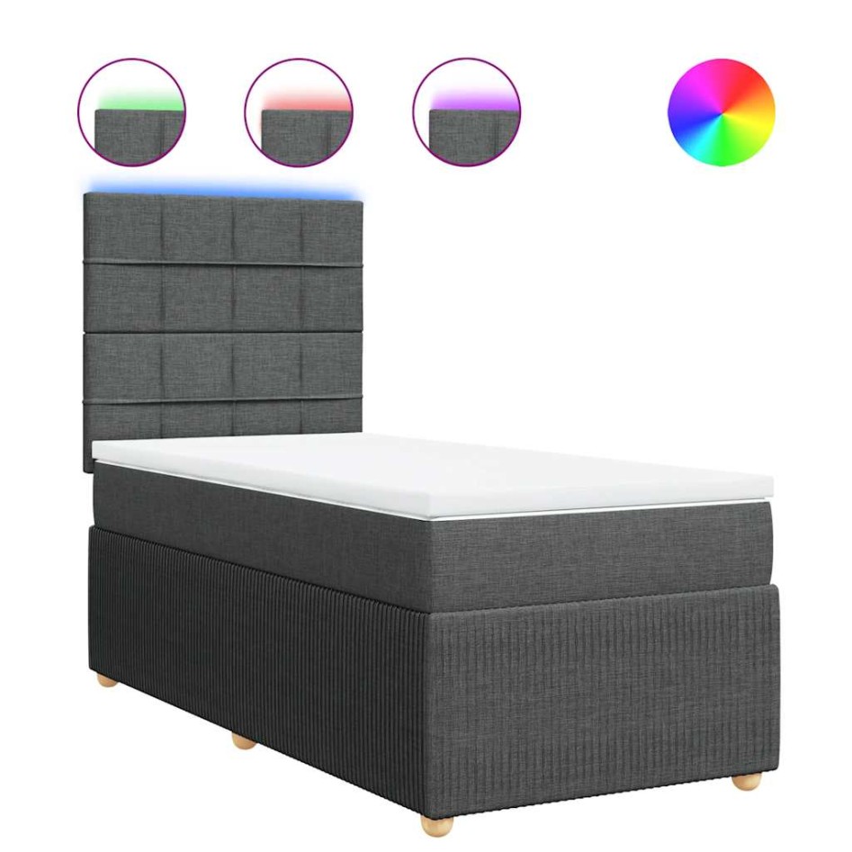 Cama box spring con colchón tela gris oscuro 90x200
