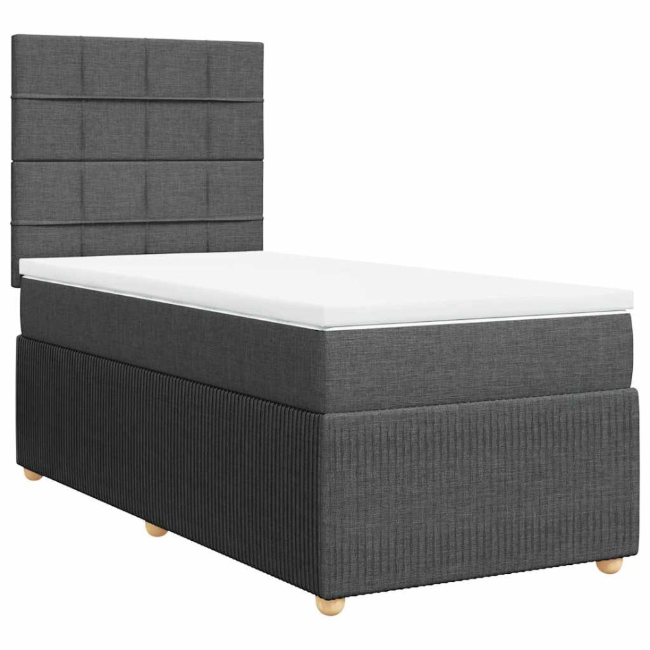 Cama box spring con colchón tela gris oscuro 90x200