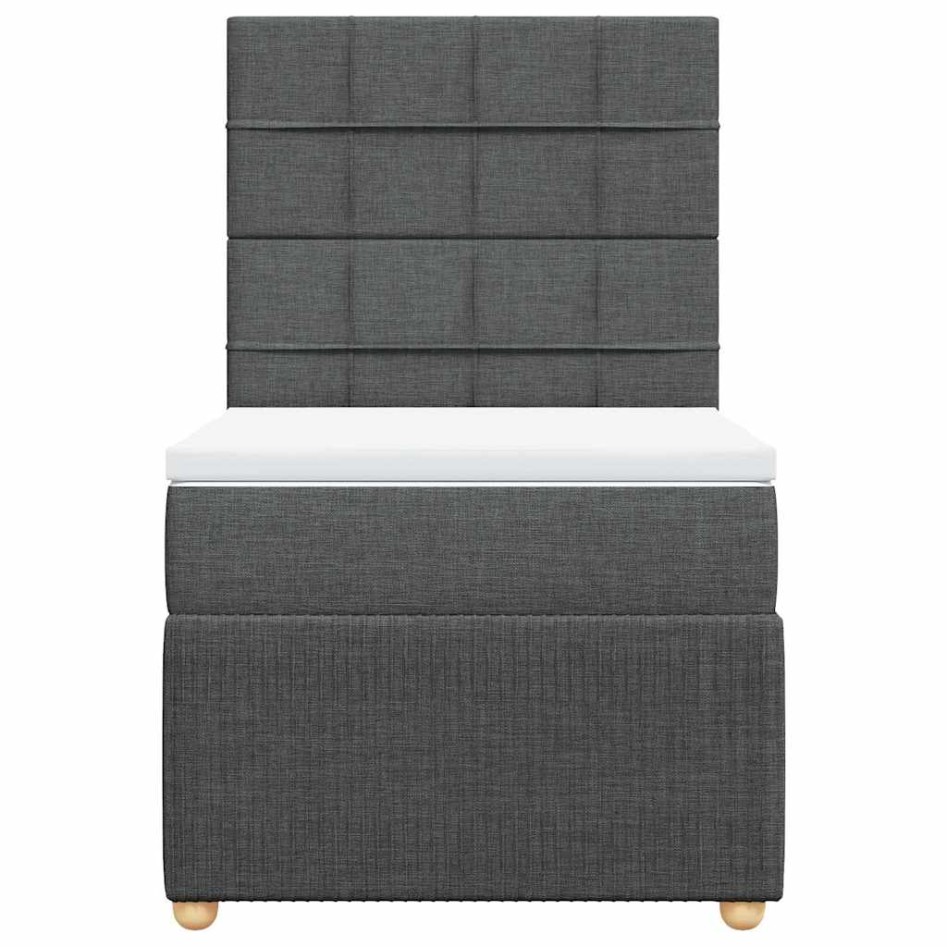 Cama box spring con colchón tela gris oscuro 90x200